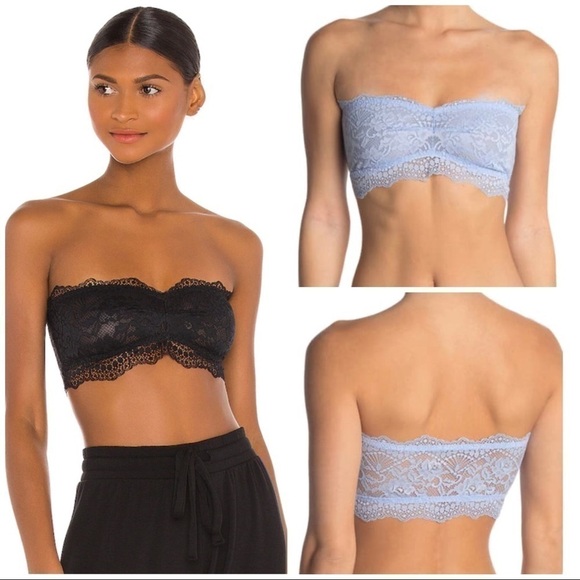 Free People Intimately Lace Bandeau Bras Lot (2) Bluemoon Quartz & Black Size XS - Picture 1 of 14